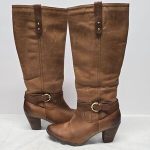 Blondo Brown Distressed Leather Waterproof Knee High Tall Heeled Riding Boots 9